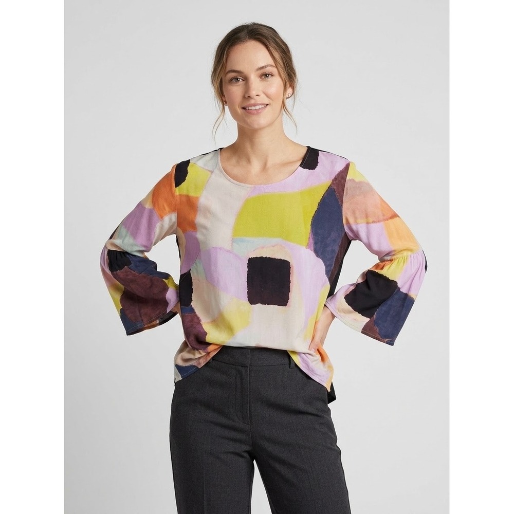 Bitte Kai Rand Womens Abstract Geometric Print Bell Sleeve Blouse Multicolor L